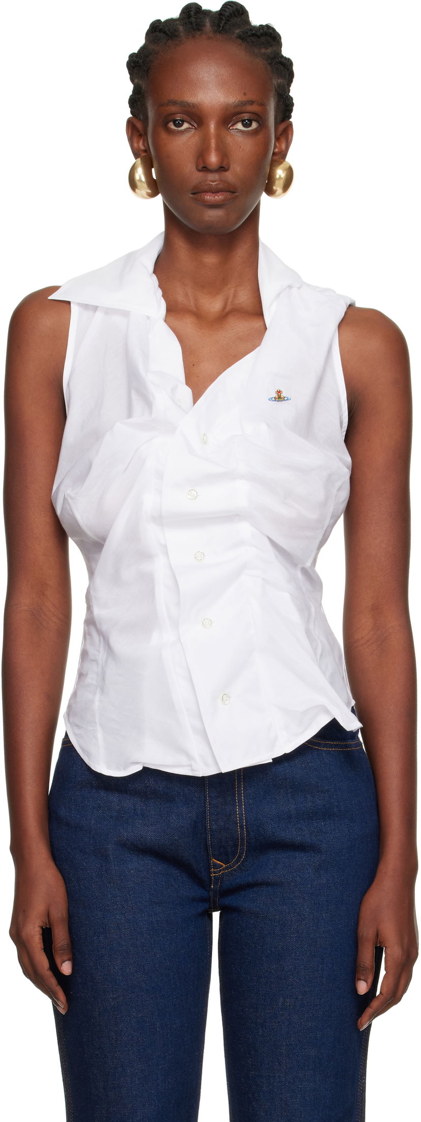 Риза Vivienne Westwood Vivienne Westwood Drunken Sleeveless Shirt Бяло | 15010067-W012U-