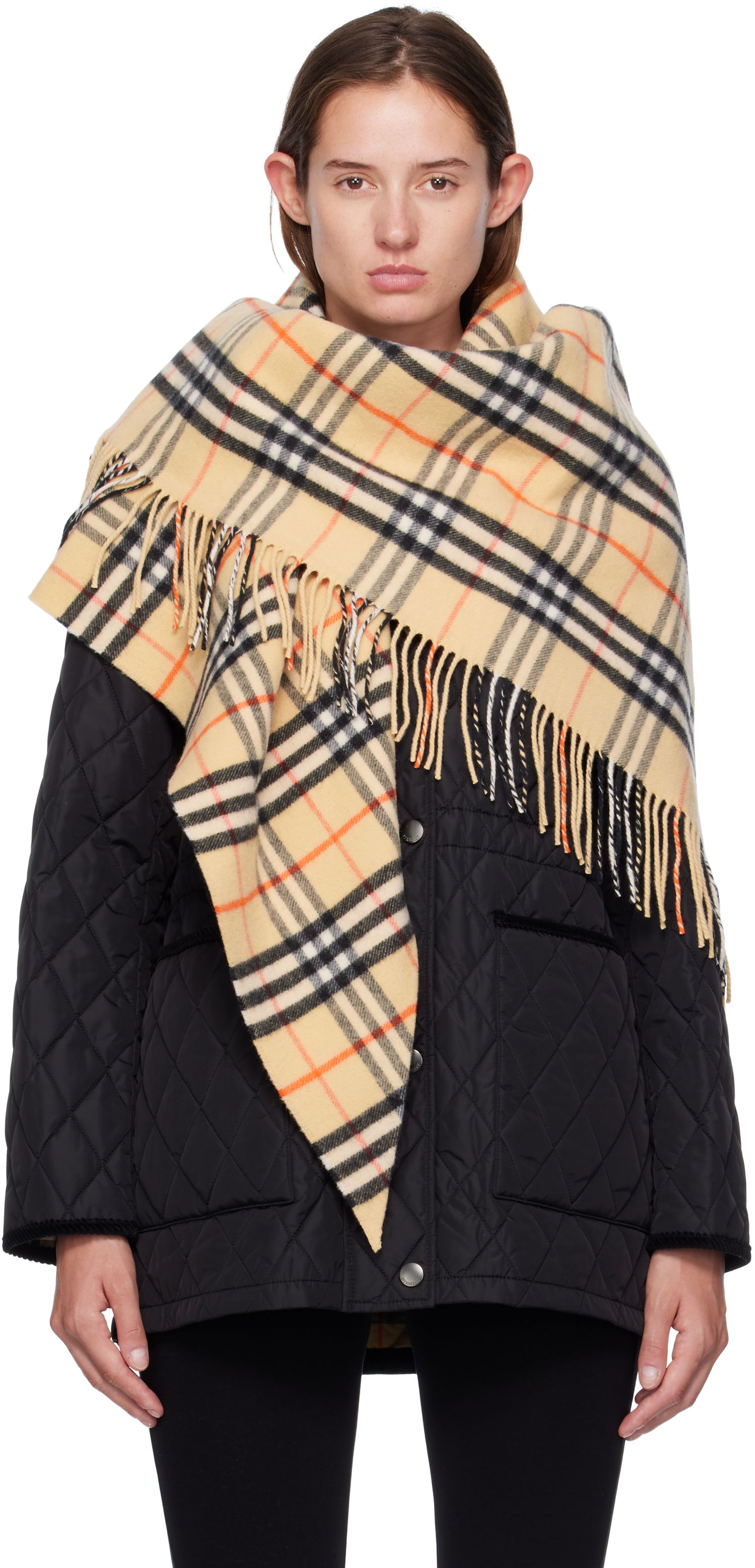 Шал Burberry Burberry Check Wool Cashmere Cape Бежово | 8113128, 0