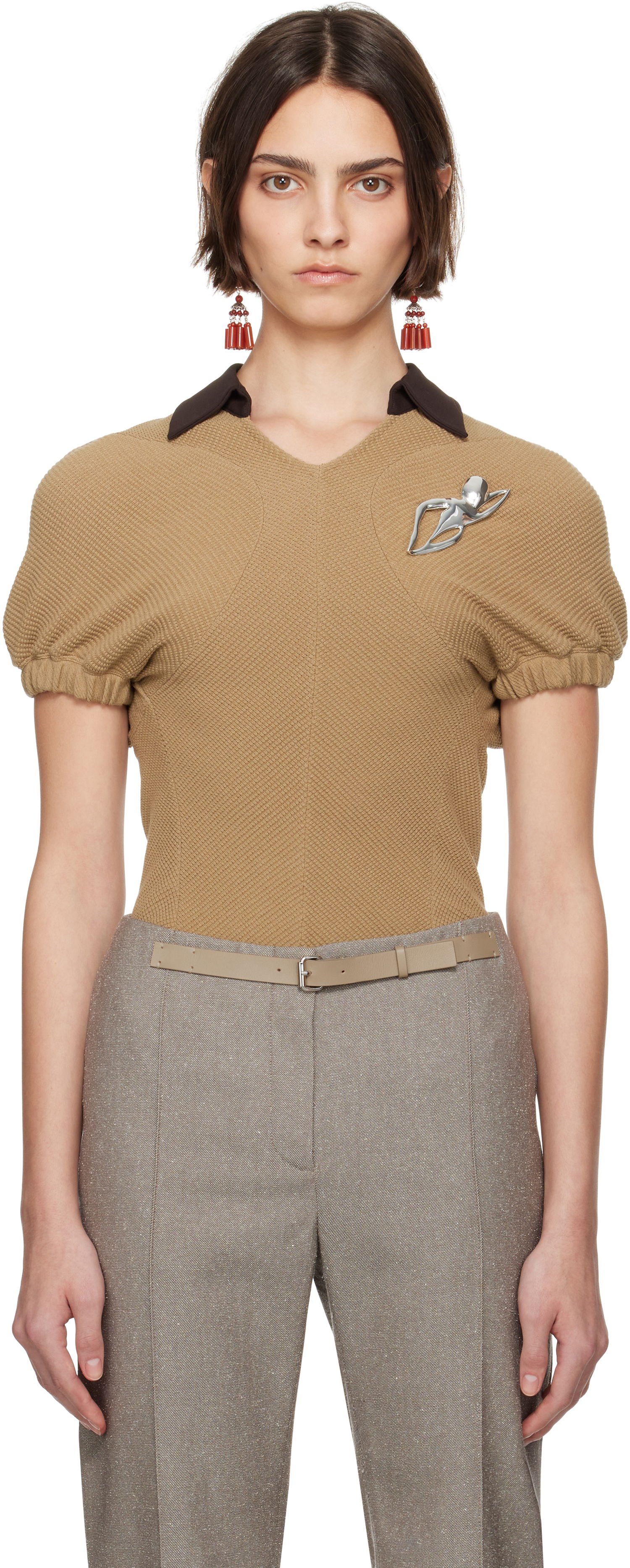 Пуловер Tory Burch Tory Burch Short Sleeve Knit Polo Бежово | 173370-965, 0