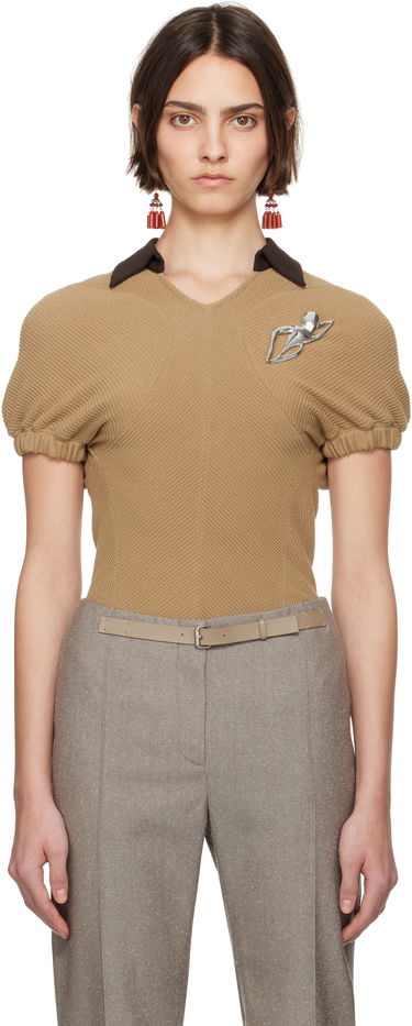Пуловер Tory Burch Tory Burch Short Sleeve Knit Polo Бежово | 173370-965, 0