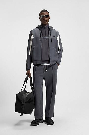 Спортни панталони BOSS Relaxed-Fit Quilted Jacquard Tracksuit Bottoms Сиво | 50543145, 1