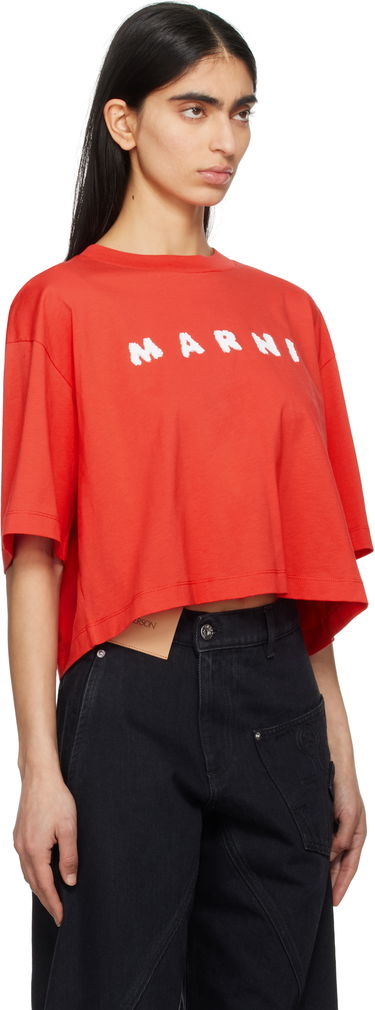 Съкратен топ Marni Marni Boxy Cropped Scribbled Logo T-Shirt Червено | THJE0333P5 USCX42, 1