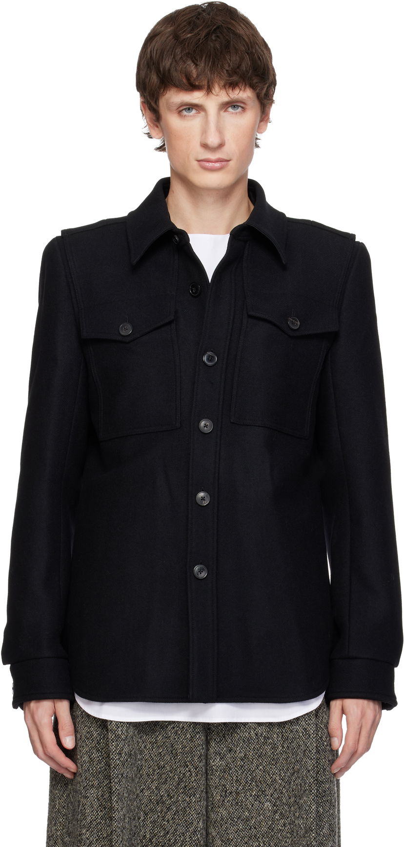 Риза Dries Van Noten Constructed Wool Overshirt Черно | 252-020765-2216
