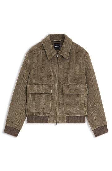 Яке BOSS Herringbone Regular-Fit Alpaca Blend Jacket Кафяво | 50550739