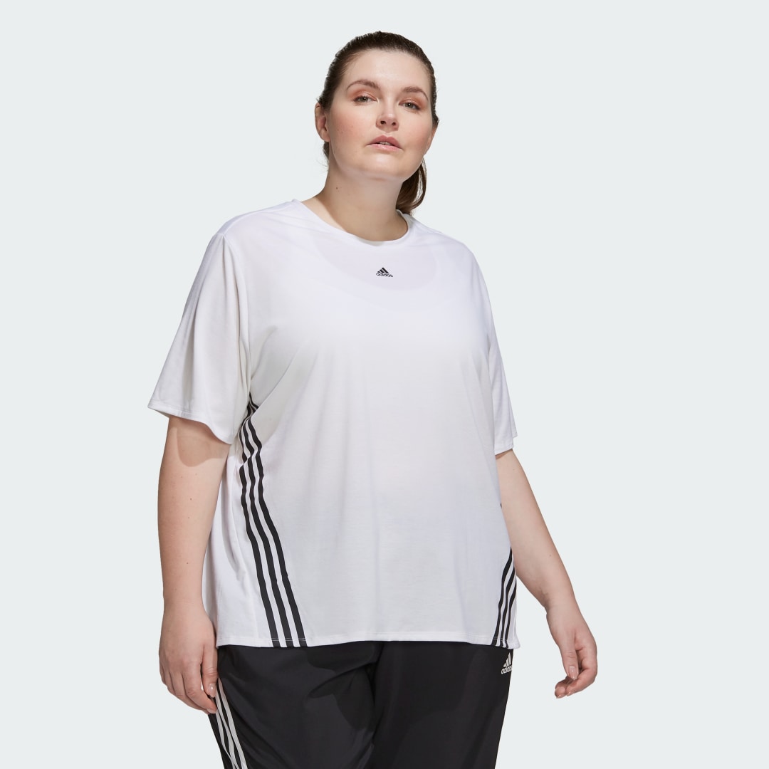Тениска adidas Performance Train Icons 3-Stripes Plus Size Бяло | HI5698, 1