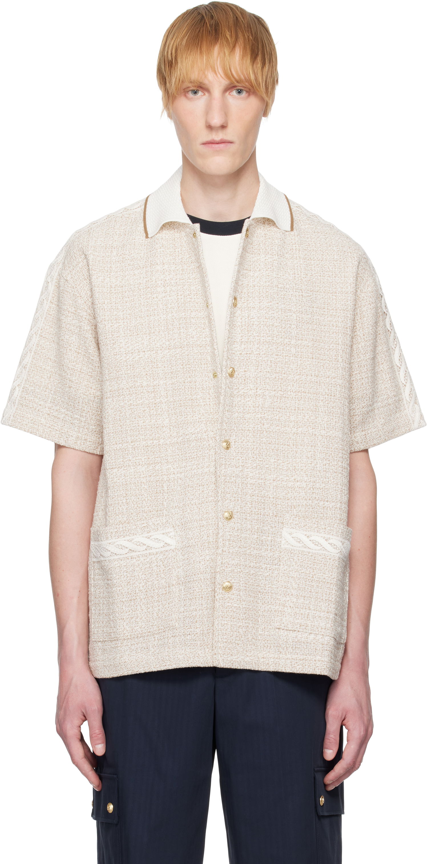 Риза Drôle de Monsieur Drôle De Monsieur 'La Chemise Tweed' Button-Up Shirt Бежово | G-SH216-CO186-BG, 0