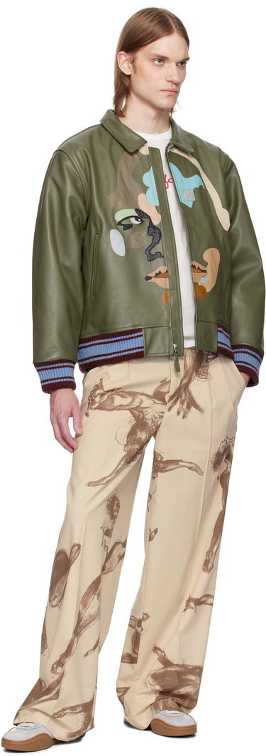 Яке бомбър KidSuper KidSuper Patchwork Face Leather Varsity Jacket Зелено | SS25-OW-05, 3