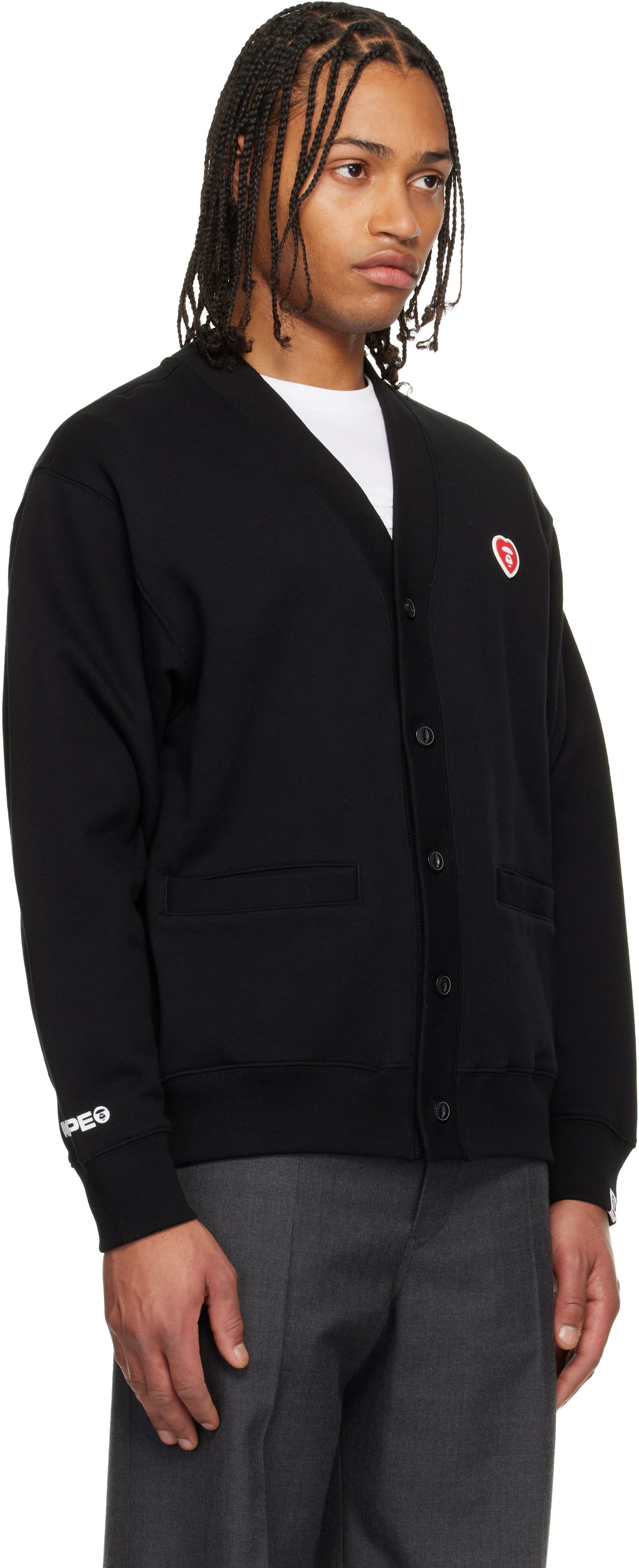 Пуловер AAPE by A Bathing Ape 'AAPENOW' Heart Moonface Cardigan Черно | AAPSWMC353XXPBKX, 1