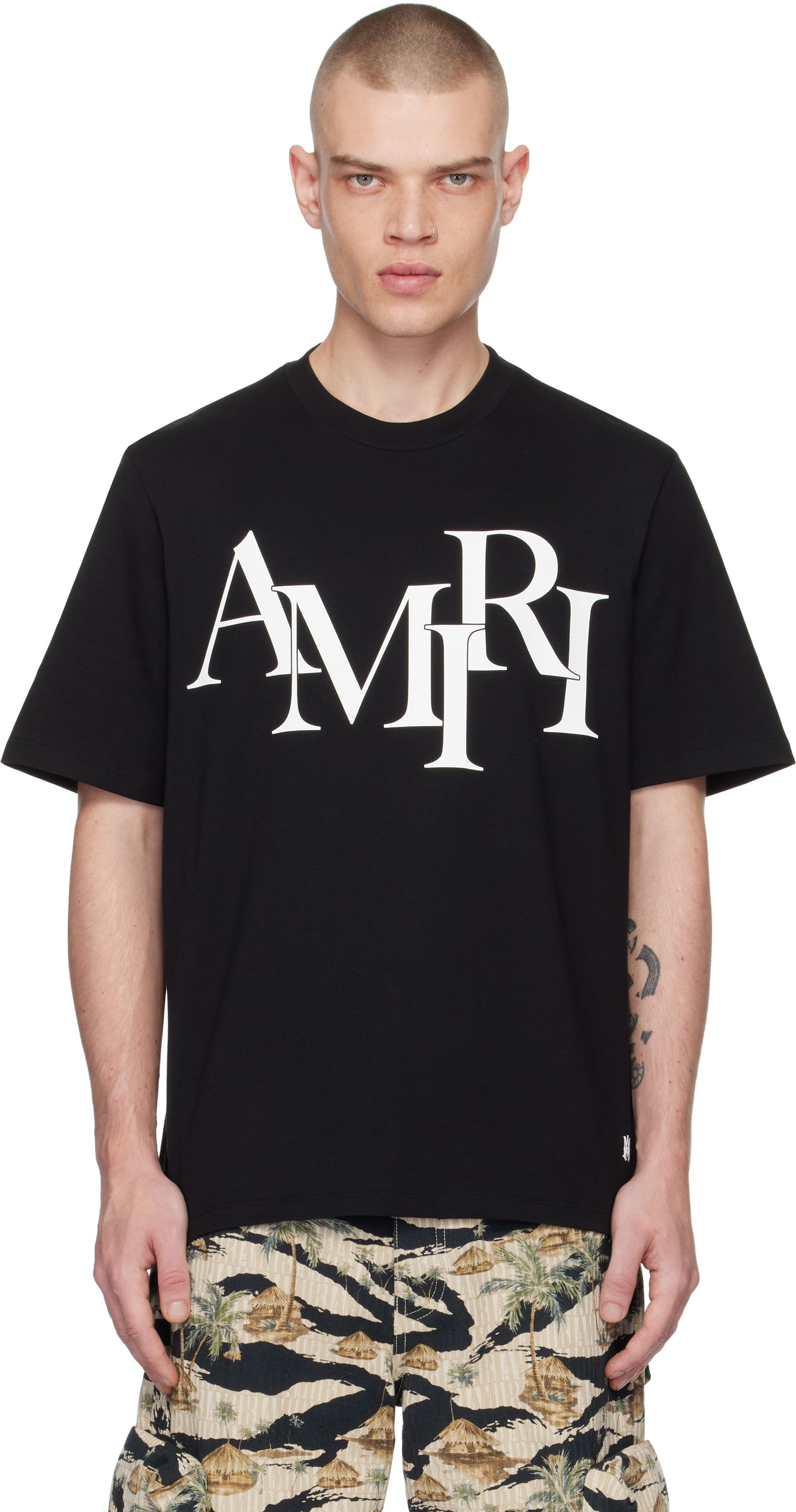 Тениска AMIRI Staggered Logo T-Shirt Черно | AMJYTE1149, 0