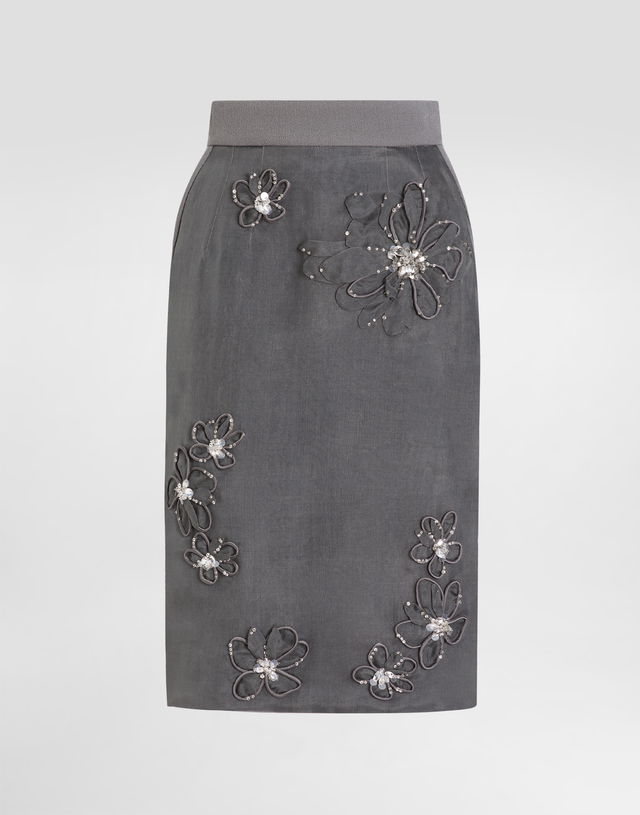 Dolce & Gabbana Organza Midi Skirt with Floral Embroidery
