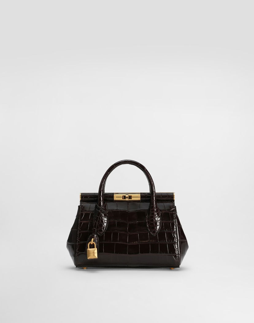 Дамска чанта Dolce & Gabbana Dolce & Gabbana Marlene Day Mini Polished Alligator Handbag Кафяво | BB7744A2R0880077