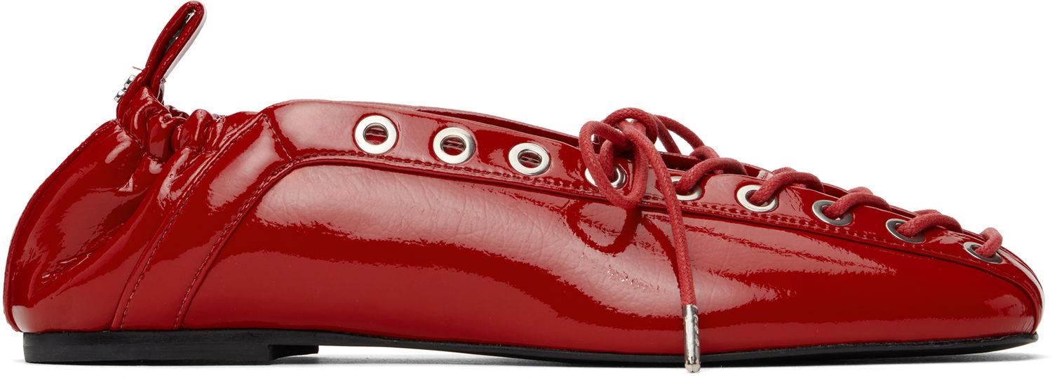 Облекло GANNI GANNI Lace-Up Ballerina Flats Червено | S3087, 0