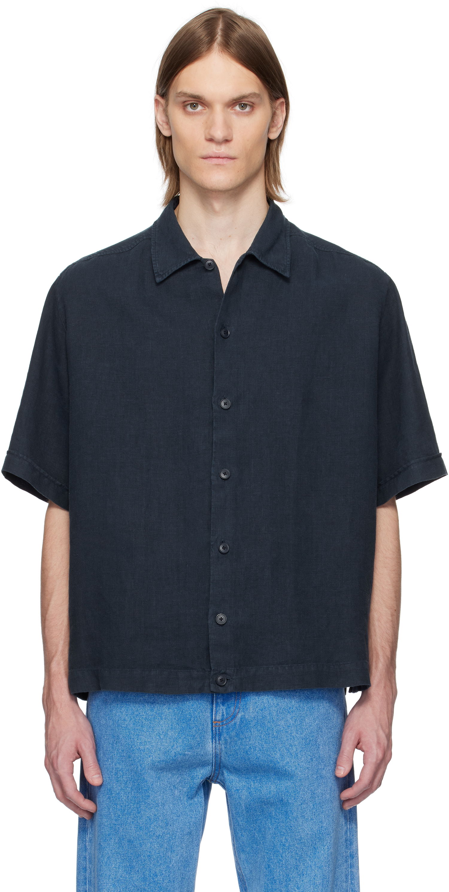 Риза BOSS BOSS Linen Resort Shirt Тъмно синьо | 50538880, 0