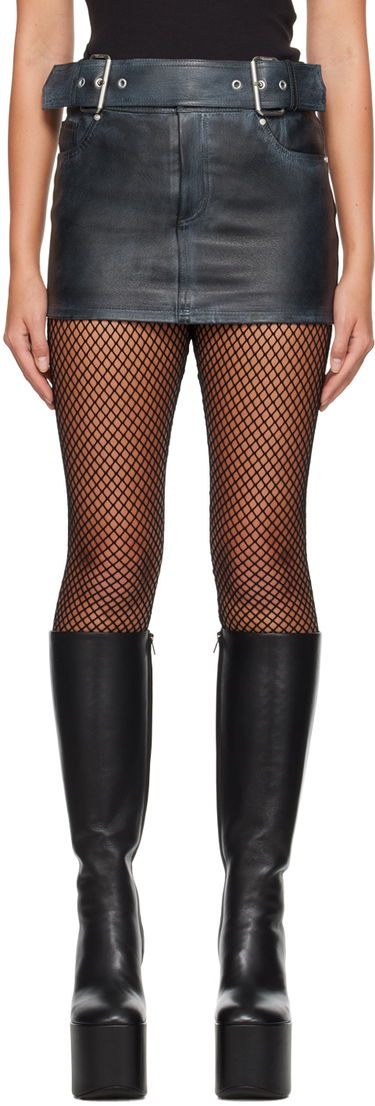 Пола Blumarine Black Leather Belted Miniskirt Черно | A322L028A, 0
