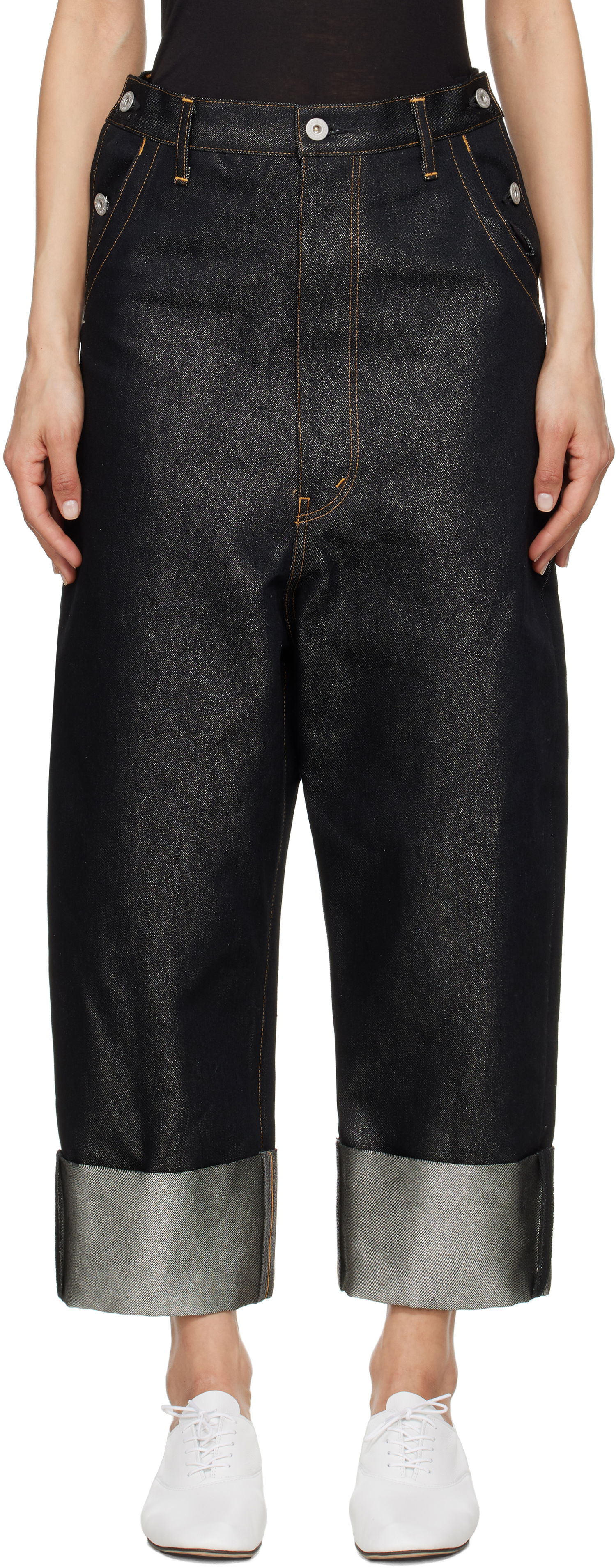 Дънки Junya Watanabe Junya Watanabe Glitter Denim Cropped Jeans Черно | JO-P018-051-1, 0