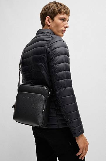 Чанта през рамо BOSS Reporter bag in Italian leather with embossed logo Черно | 50529288, 1