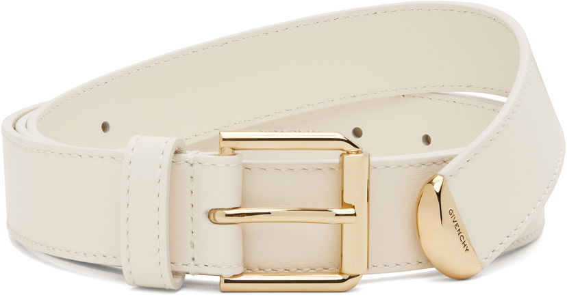 Колани Givenchy Voyou Leather Belt with Gold-Tone Buckle Бяло | BB408HB2AE105