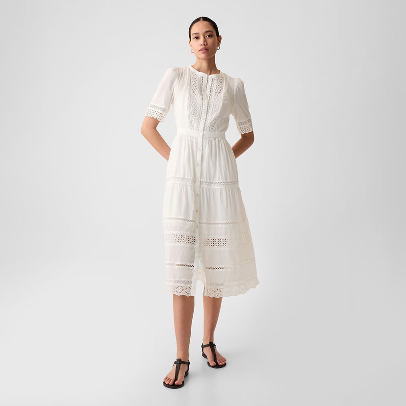 Pокля GAP Dresses Shortsleeve Midi Dress New Off White Бежово | 880287-02