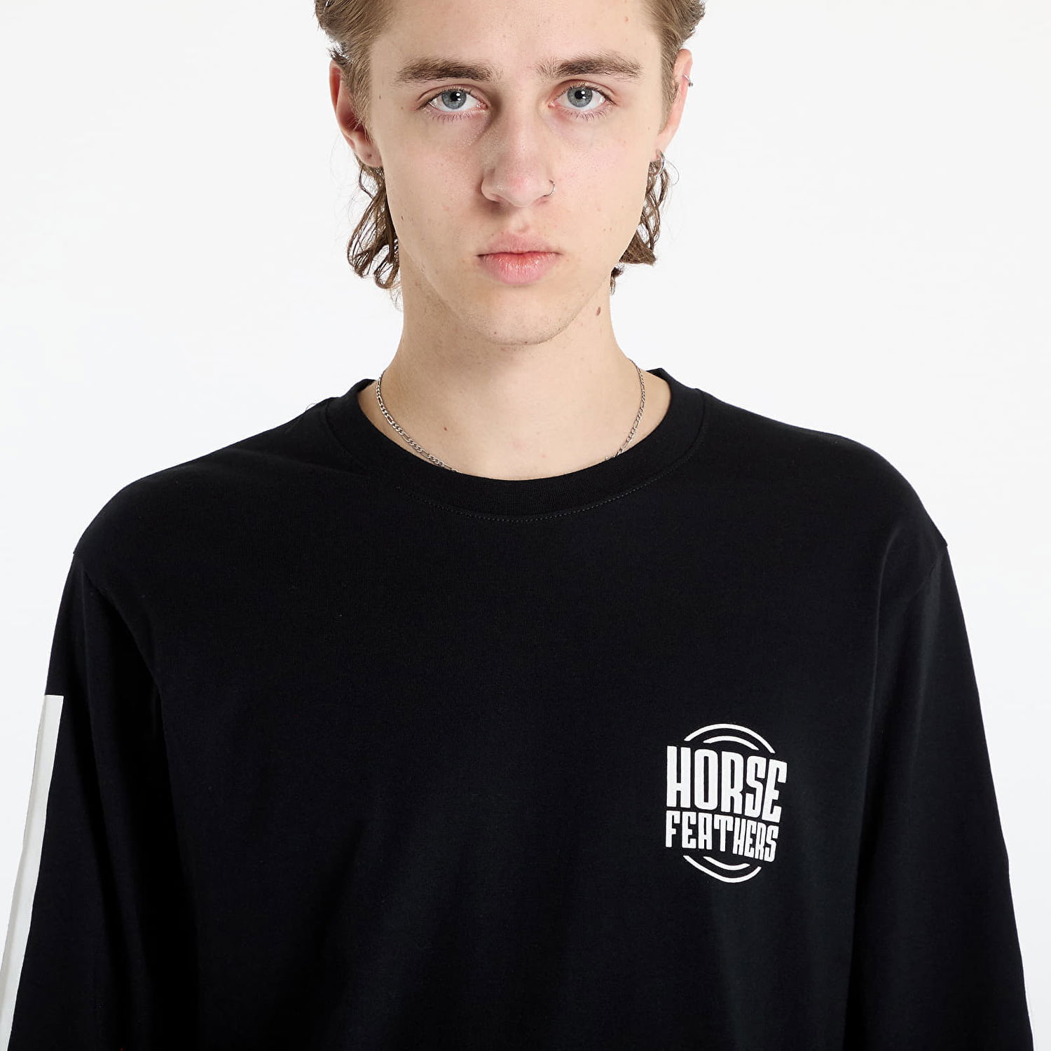 Тениска Horsefeathers Tall Typo Long Sleeve T-Shirt Black M Черно | SM1356A, 1