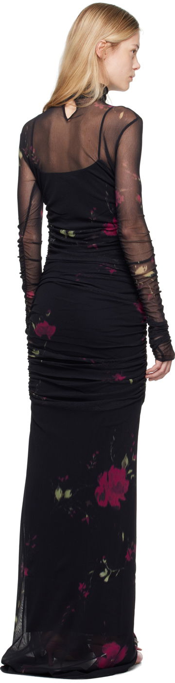 Pокля Blumarine Rose Print Sheer Maxi Dress Черно | A422A531A, 0
