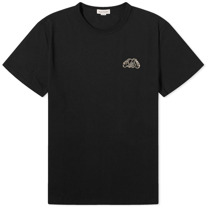 Тениска Alexander McQueen Seal Logo T-Shirt Черно | 776280QXAAB-1000