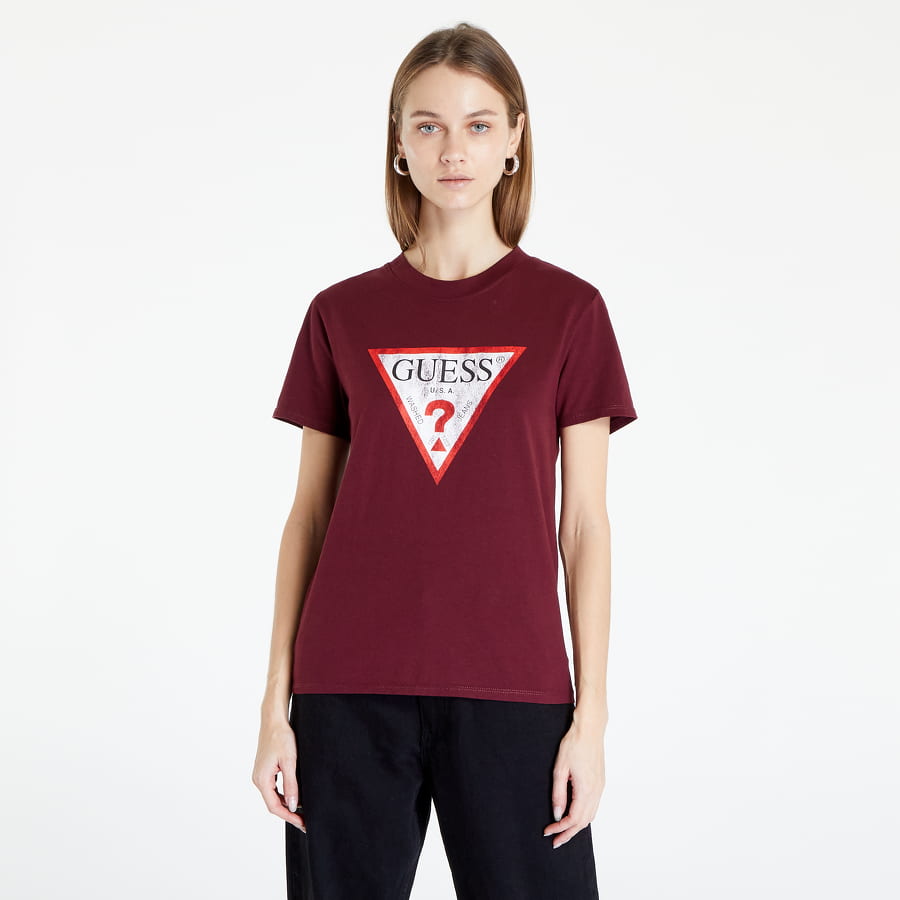 Тениска GUESS Eco Triangl Logo T-Shirt Бургунди | W2BI69K8FQ1-A502, 0