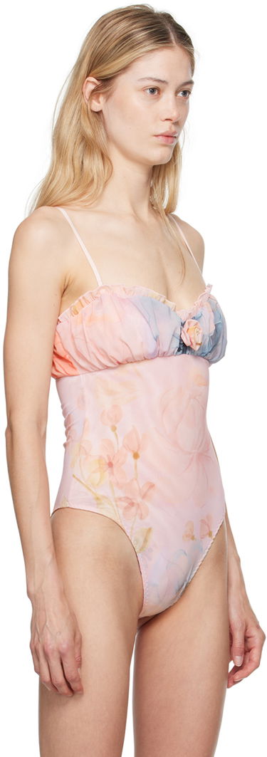 боди GUIZIO GUIZIO Adelpha Floral-Print Ruched Bodysuit Розово | P24D02K067, 3