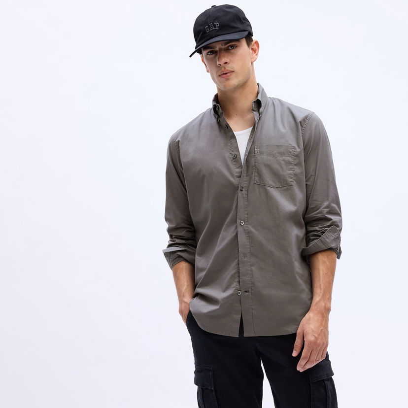 Риза GAP Standard Stretch Poplin Shirt New Shadow Сиво | 750552-07