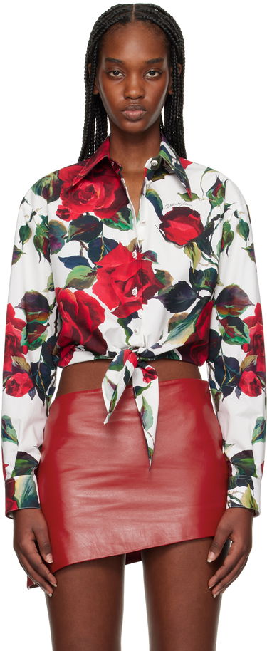 Риза Dolce & Gabbana Dolce&Gabbana Rose Print Tie Front Shirt Бяло | F5S65T HS5S2, 0