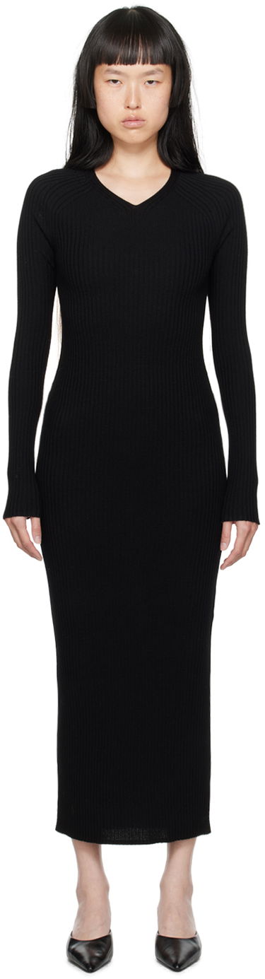 Pокля TOTEME TOTEME Ribbed Knit Midi Dress Черно | 234-WRTWDR154-YA0008, 0