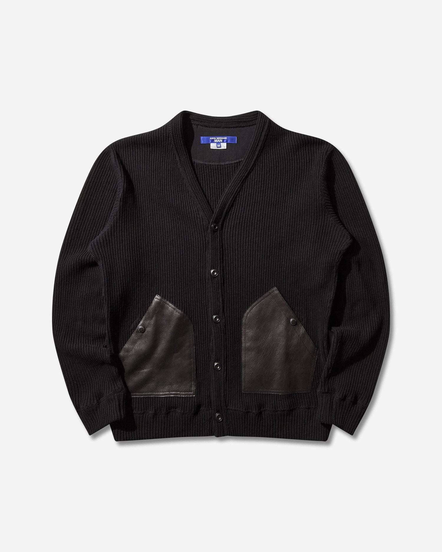 Пуловер Junya Watanabe Junya Watanabe Ribbed Knit Wool Cardigan with Leather Pockets Черно | WP-T011-W25 1, 0