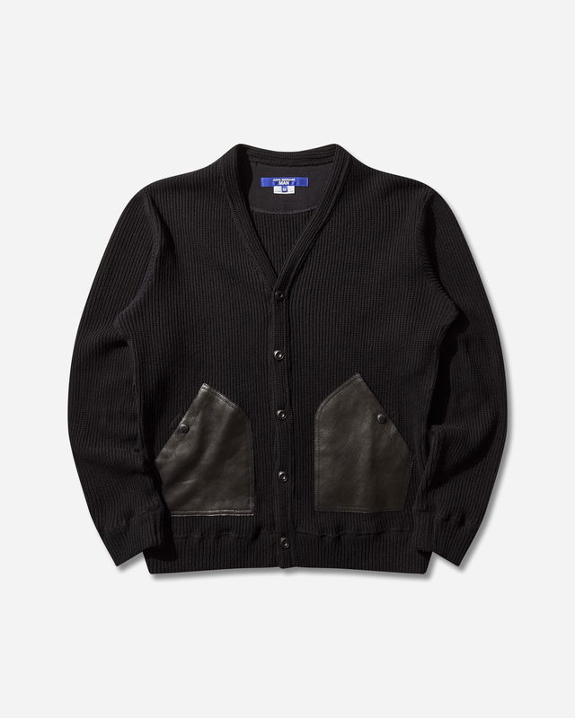 Junya Watanabe Ribbed Knit Wool Cardigan with Leather Pockets