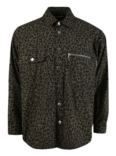 Риза Palm Angels Leopard Camo Curved Logo Shirt Черно | PMGA109S22FAB0021001