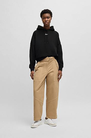 Суитчър BOSS Oversized Cotton Terry Hoodie with Handwritten Logo Черно | 50547572, 1