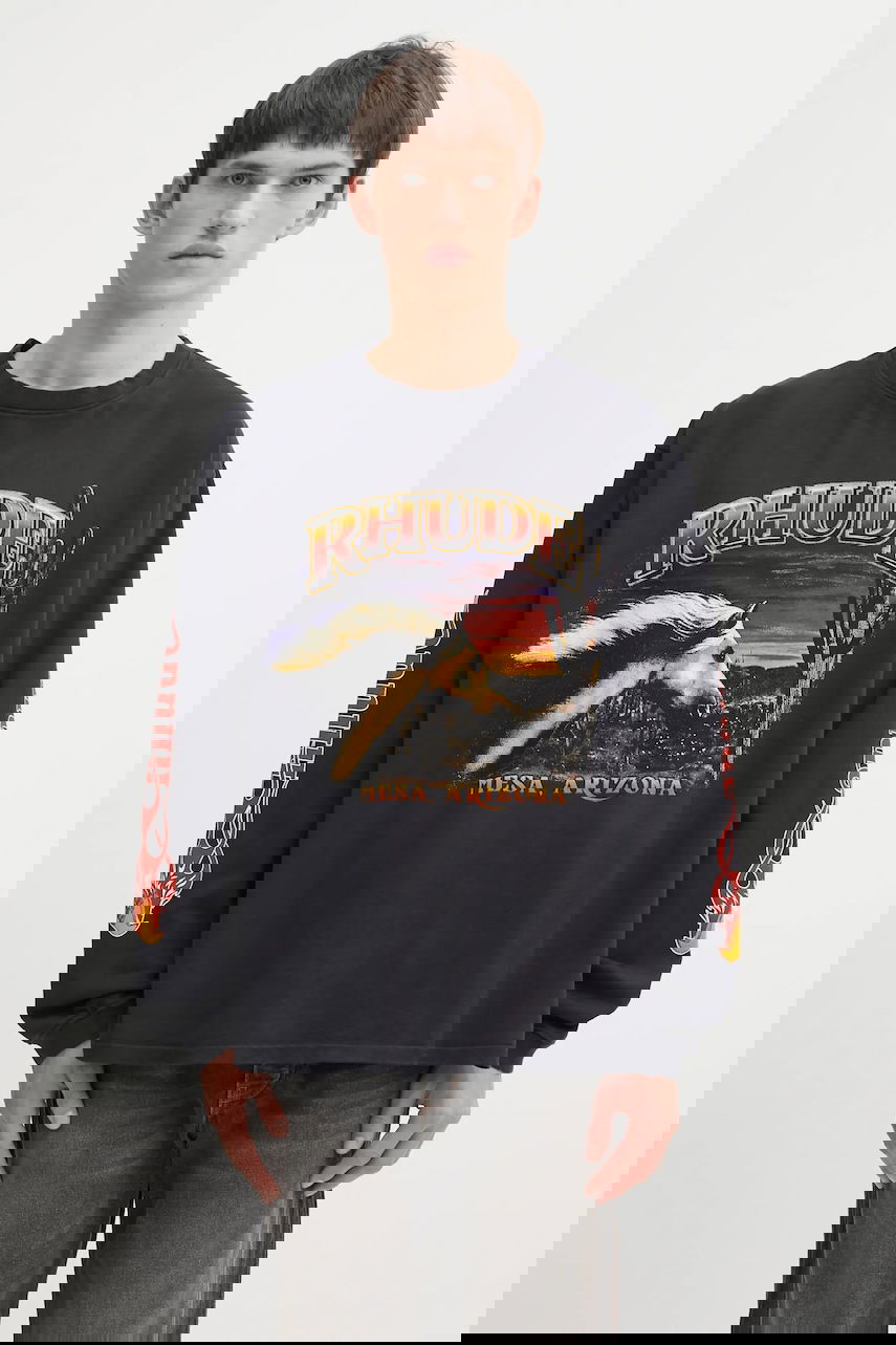 Тениска Rhude Mesa Stallion Long-Sleeved T-Shirt with Graphic Print Черно | RHFW25TT08012, 0