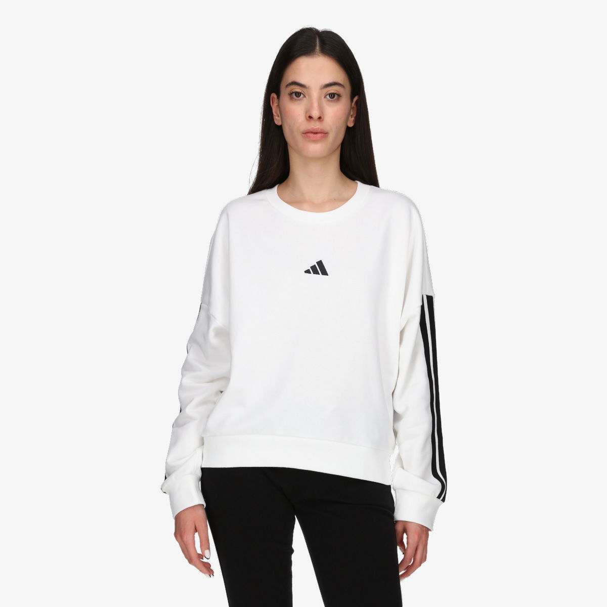 Суитчър adidas Originals Essentials 3-Stripes French Terry Cropped Sweatshirt Бяло | JD5285, 1