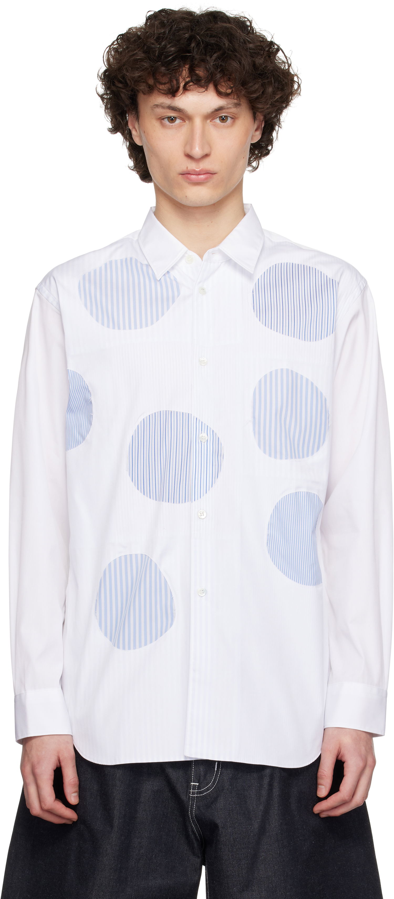 Риза Comme des Garçons Comme des Garçons Shirt Plain & Stripe Shirt Бяло | FO-B015-S25, 0
