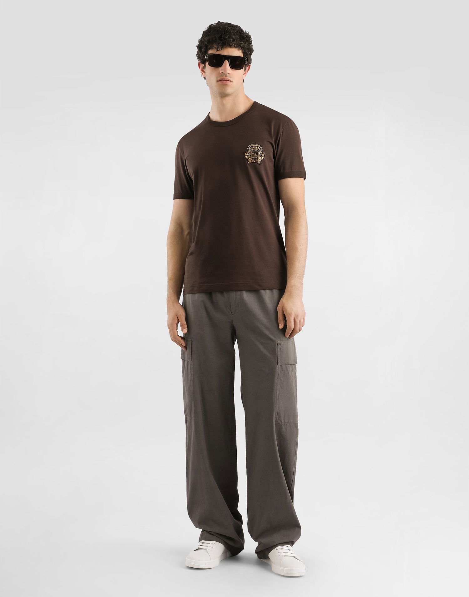 Тениска Dolce & Gabbana Dolce & Gabbana Cotton T-Shirt with Heraldic Patch Кафяво | G8PV1ZG7PJ5M1213, 1