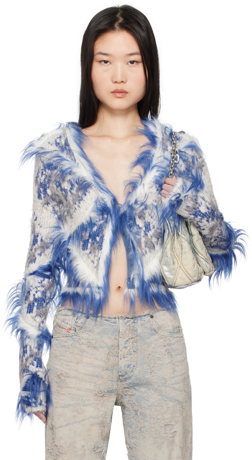 Пуловер Diesel Faux Fur Trimmed Cropped Cardigan Синьо | A17256 0ABDM