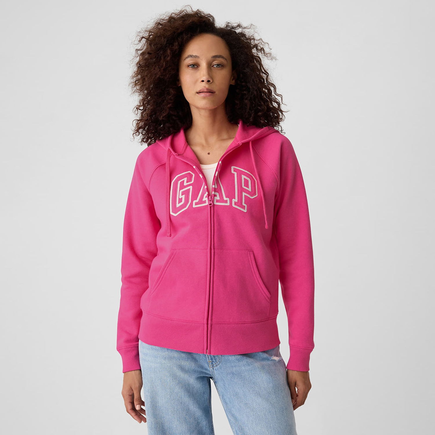 Суитчър GAP Sweatshirt Logo Full Zip Hoodie Sizzling Fuchsia XL Розово | 873024-11, 0