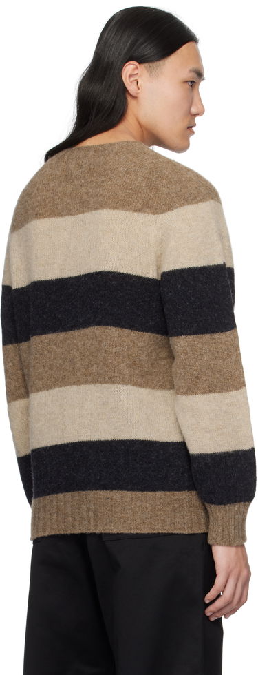 Пуловер BEAMS BEAMS PLUS Crew Stripe Shaggy Sweater Кафяво | 38150197319, 2