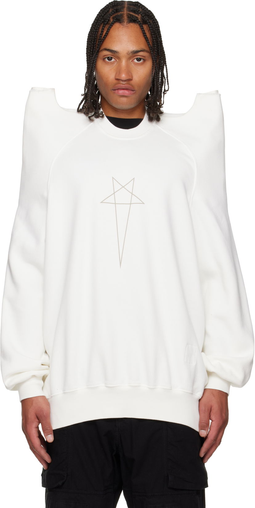 Суитчър Rick Owens Concordians Tecsweat Padded Shoulder Sweatshirt Бяло | DU02E7272 FEP3