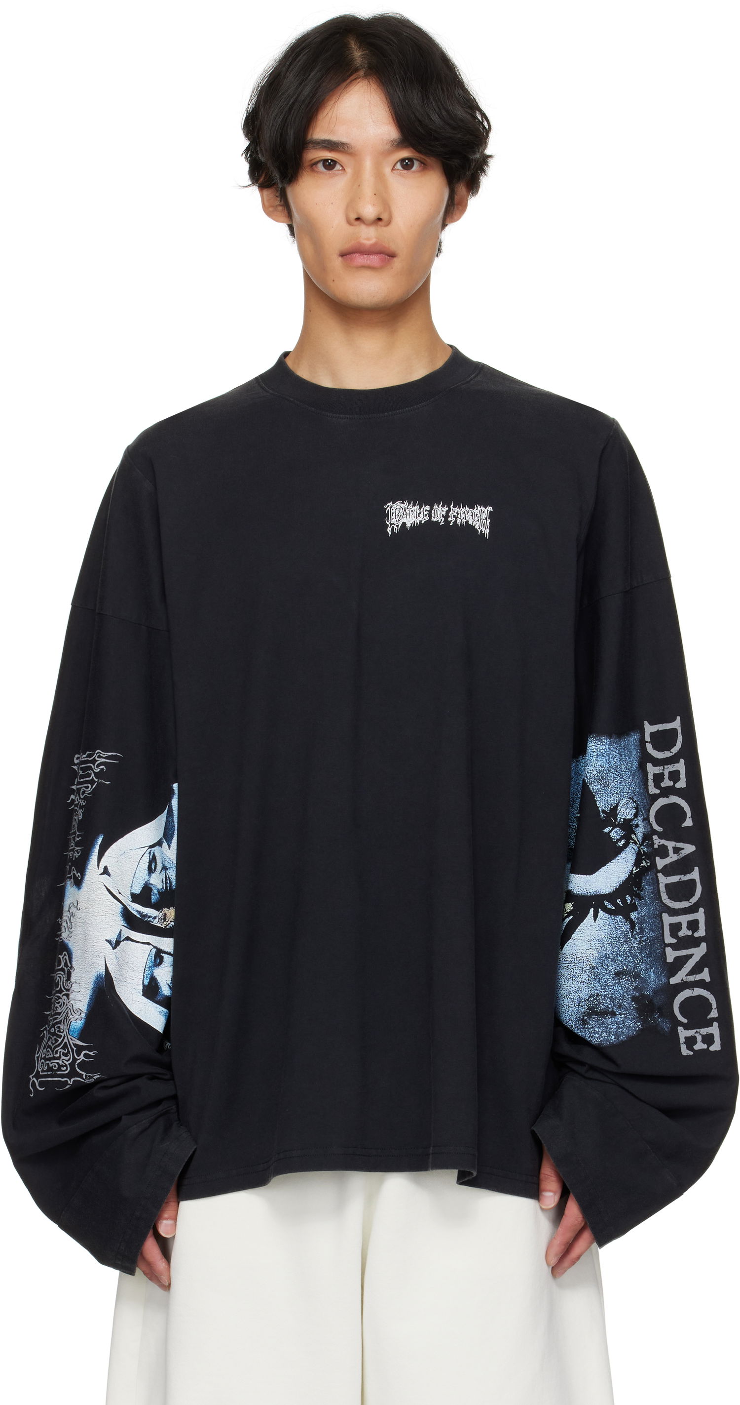 Тениска VETEMENTS Vetements Cradle of Filth 'Decadence' Cut-Up Longsleeve T-Shirt Черно | UCF76LS980B, 0
