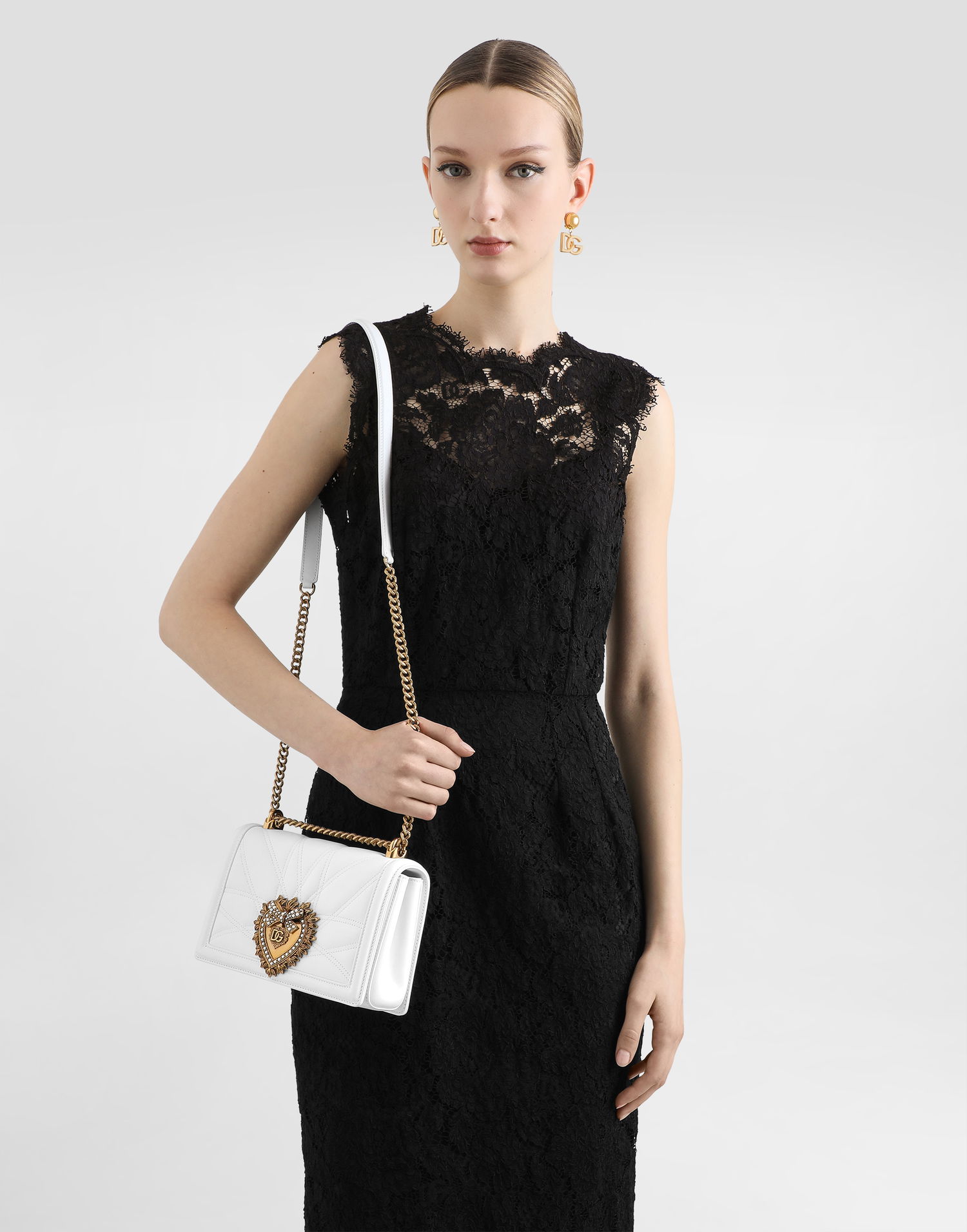 Чанта през рамо Dolce & Gabbana Medium Devotion Leather Shoulder and Crossbody Bag Бяло | BB7158AW43780002, 1