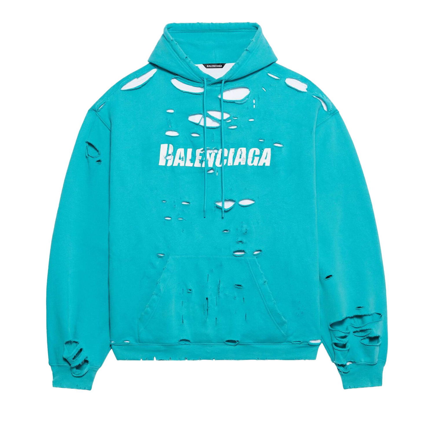 Суитчър Balenciaga Destroyed Hoodie Тюркоазено | 659403 TKVB6 4661, 1