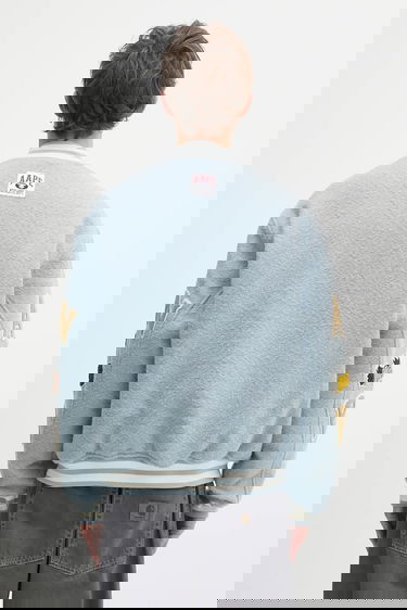 Яке бомбър AAPE by A Bathing Ape Main Universe Oversize Textured Varsity Patched Bomber Jacket Синьо | AAPJKM7742XAP, 2