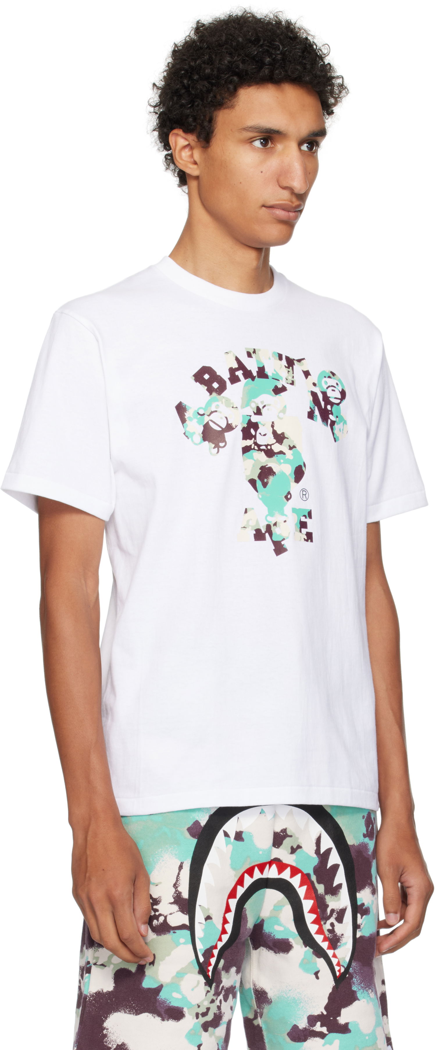 Тениска BAPE A Bathing Ape Map Camo College Milo Tee Бяло | 002TEL301007M, 1