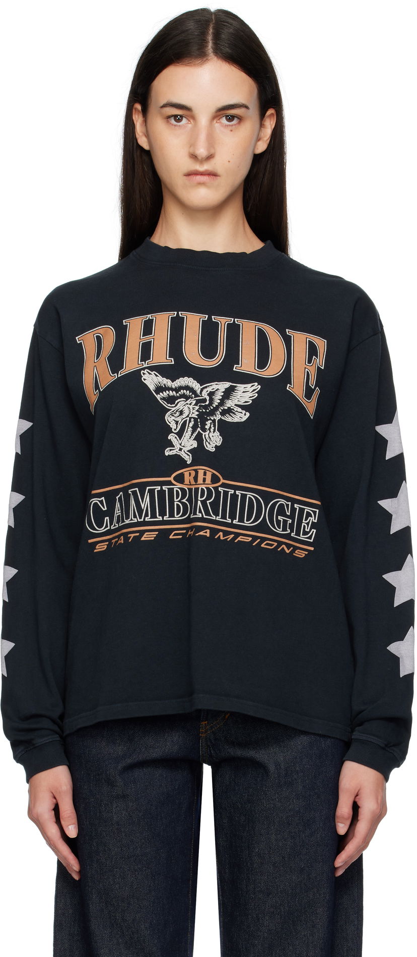 Тениска Rhude Rhude 'Cambridge State Champs' Long Sleeve T-Shirt Черно | RHPF25TT15012