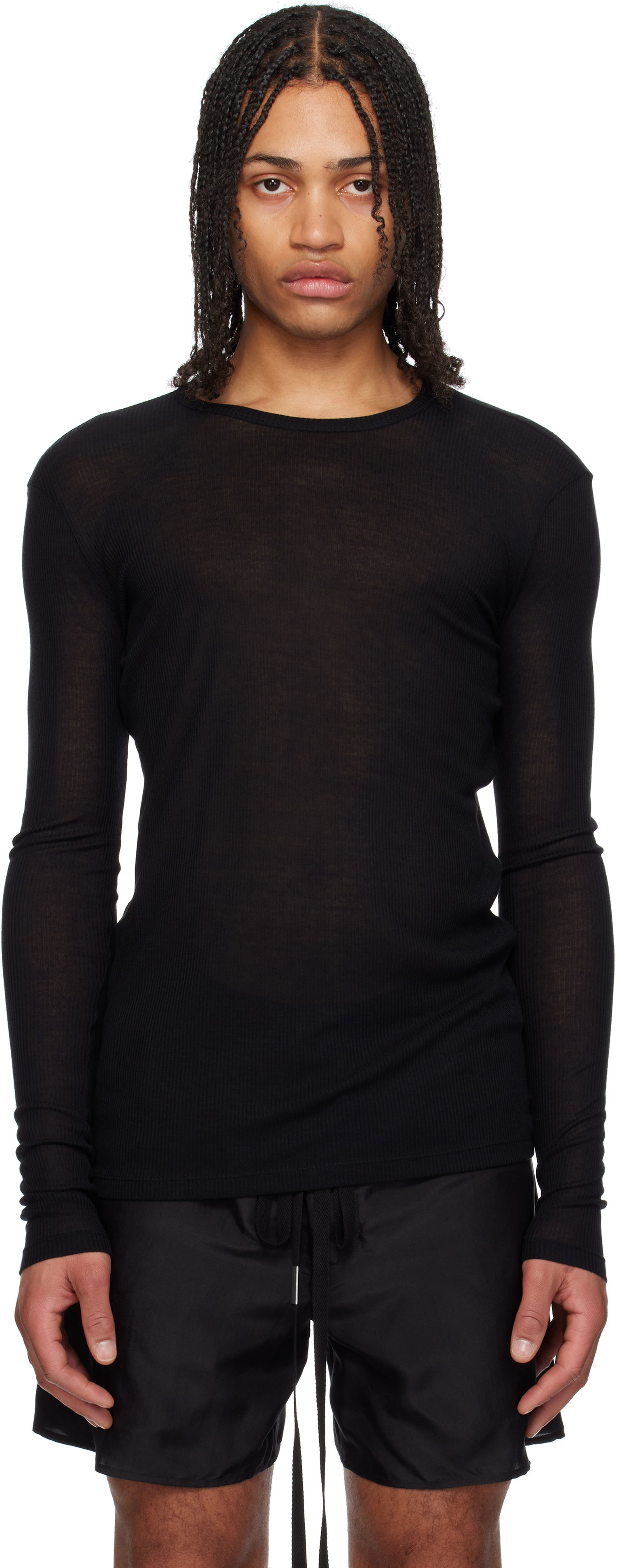 Пуловер Ann Demeulemeester Ann Demeulemeester Greg Slim Fit Long Sleeve T-Shirt Черно | 2510-M-JTS12-FA570-099, 0