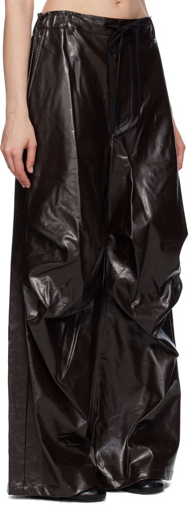 Панталони Maison Margiela MM6 Maison Margiela Draped Faux-Leather Trousers Кафяво | S52KA0510 M35465, 4